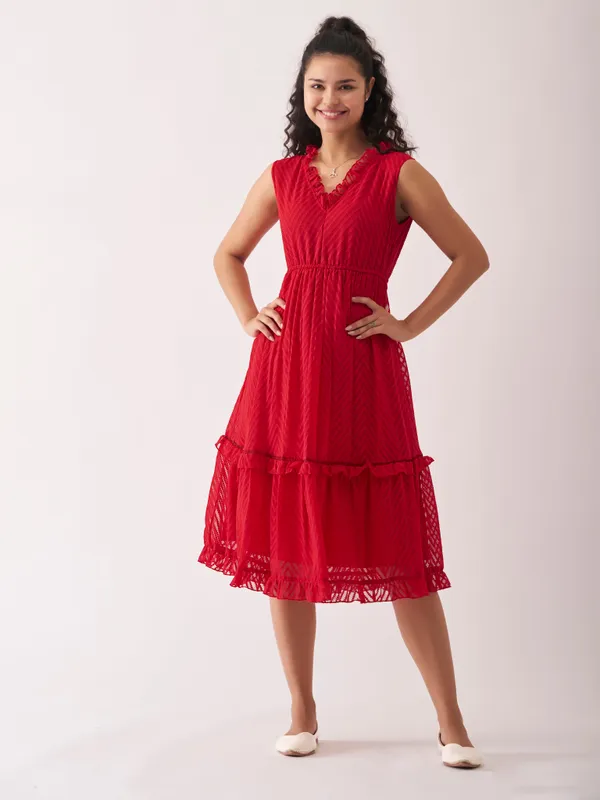 Red_Fancy_Plain_And_Designer_Dress_For_Women