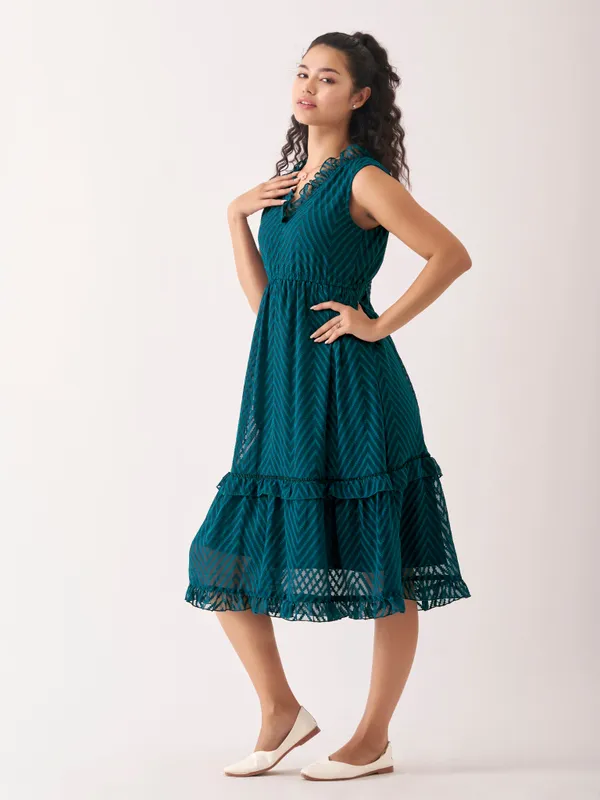 Teal_Blue_Fancy_Plain_And_Designer_Dress_For_Women