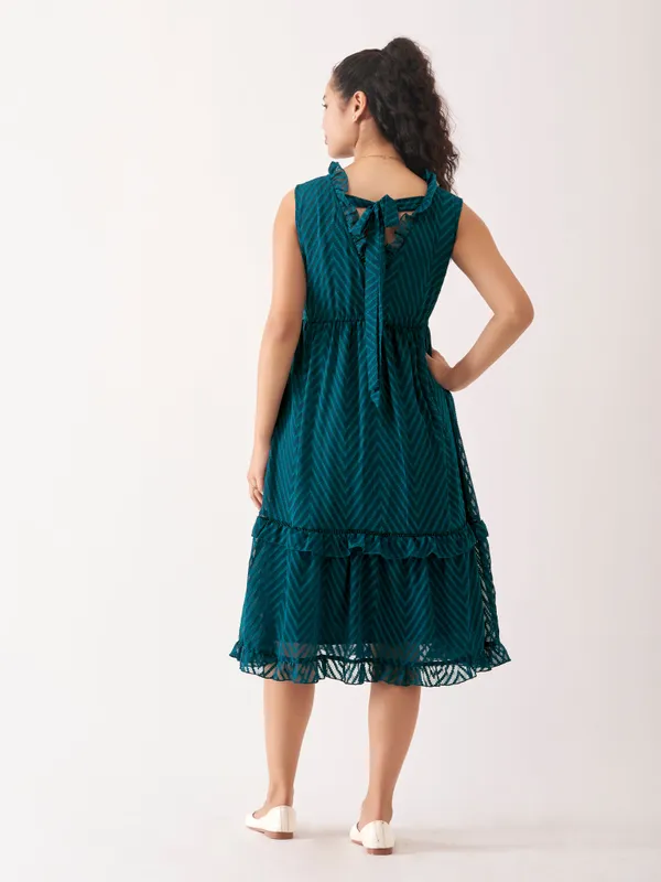 Teal_Blue_Fancy_Plain_And_Designer_Dress_For_Women
