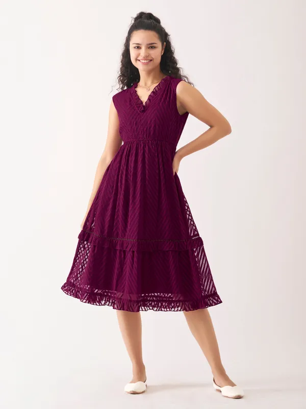 Wine_Fancy_Plain_And_Designer_Dress_For_Women