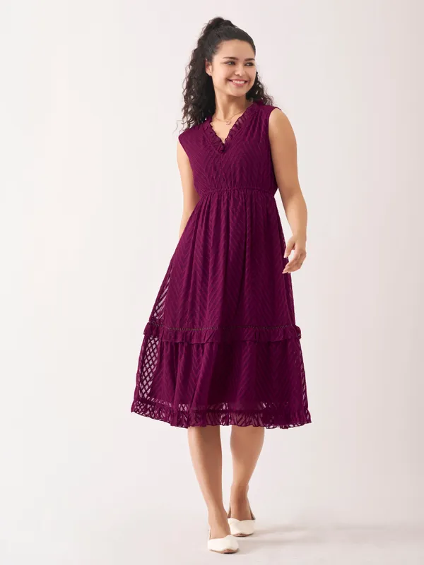 Wine_Fancy_Plain_And_Designer_Dress_For_Women