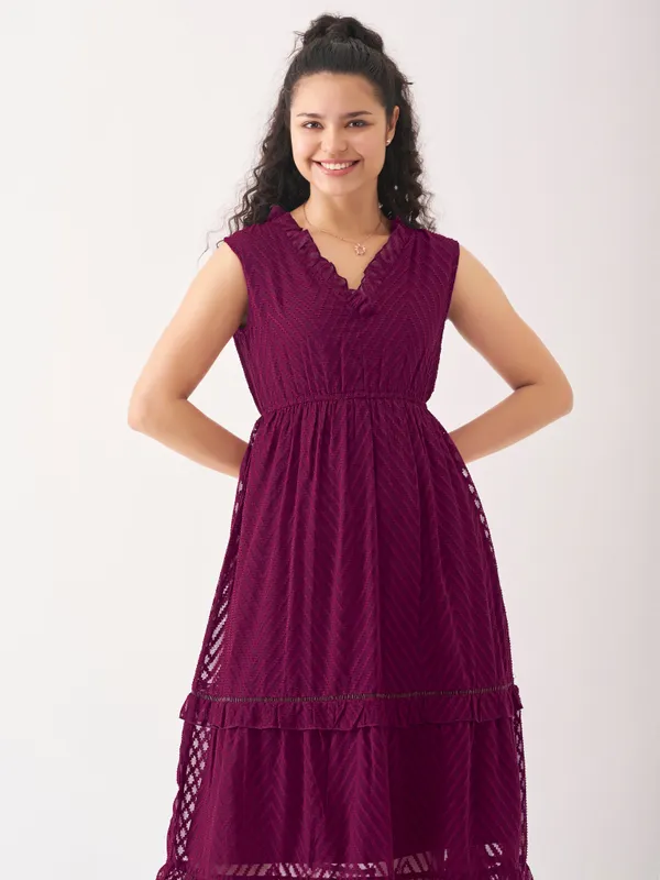Wine_Fancy_Plain_And_Designer_Dress_For_Women