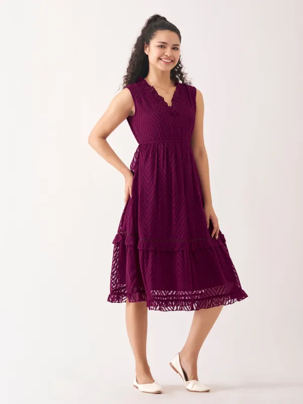 Wine_Fancy_Plain_And_Designer_Dress_For_Women