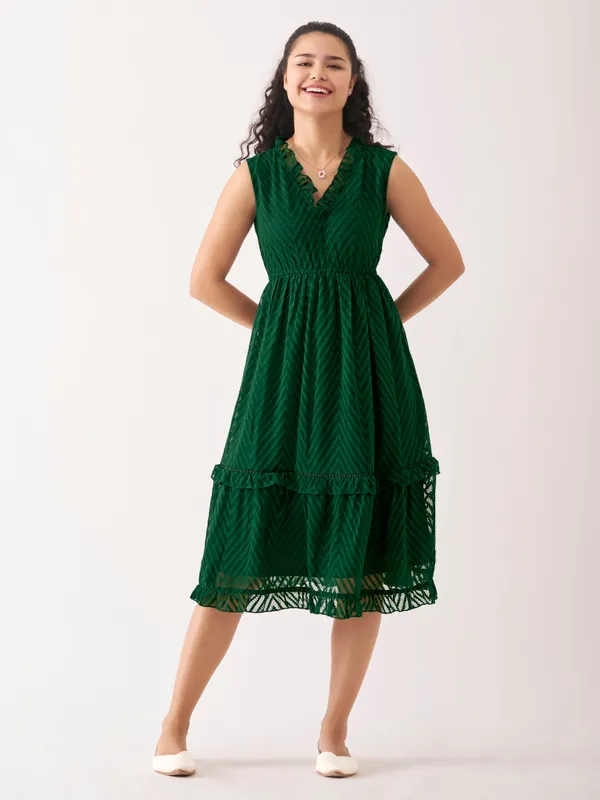 Green_Fancy_Plain_And_Designer_Dress_For_Women