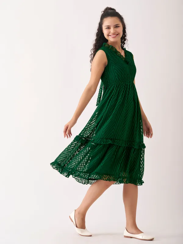 Green_Fancy_Plain_And_Designer_Dress_For_Women