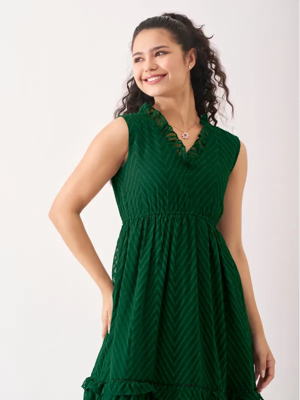 Green_Fancy_Plain_And_Designer_Dress_For_Women