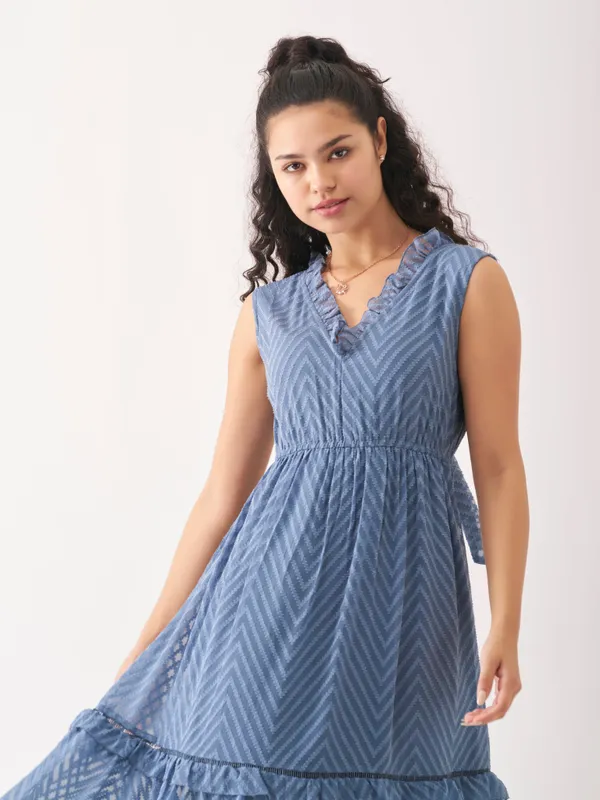 Greyish_Blue_Fancy_Plain_And_Designer_Dress_For_Women