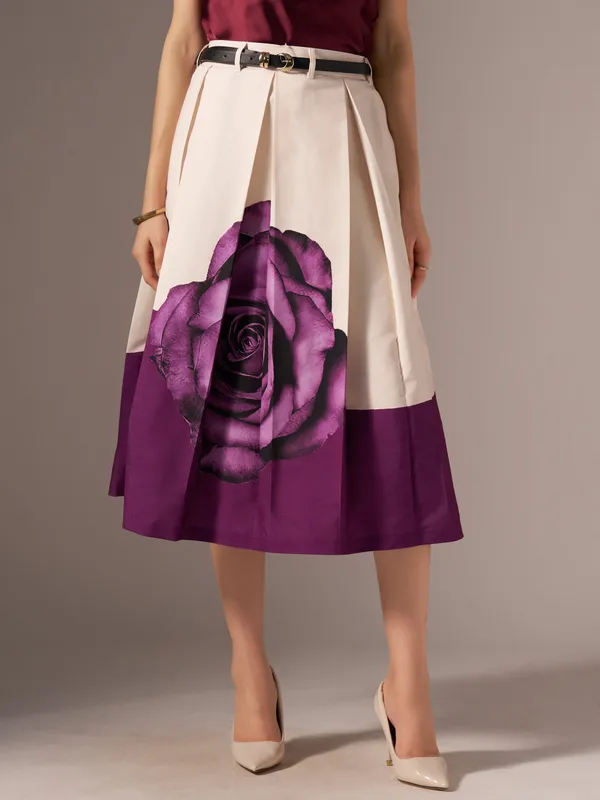 Wine_Cotton_Midi_Fla_Pleated_Skirt_With_Belt_Loop_For_Women