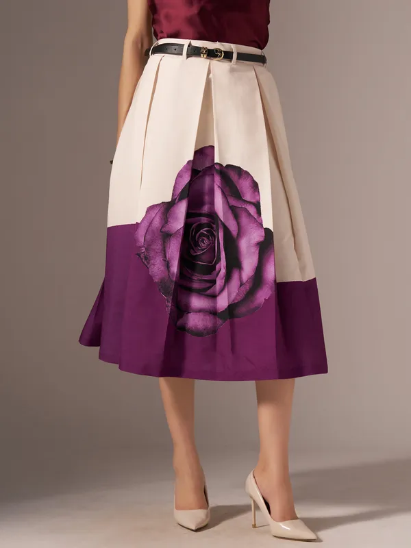 Wine_Cotton_Midi_Fla_Pleated_Skirt_With_Belt_Loop_For_Women