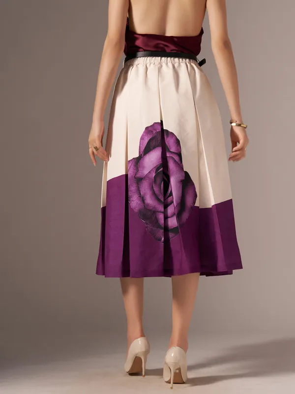 Wine_Cotton_Midi_Fla_Pleated_Skirt_With_Belt_Loop_For_Women