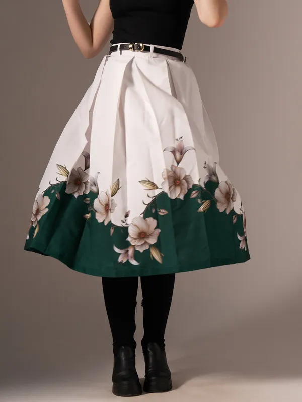 Green_Cotton_Midi_Fla_Pleated_Skirt_With_Belt_Loop_For_Women