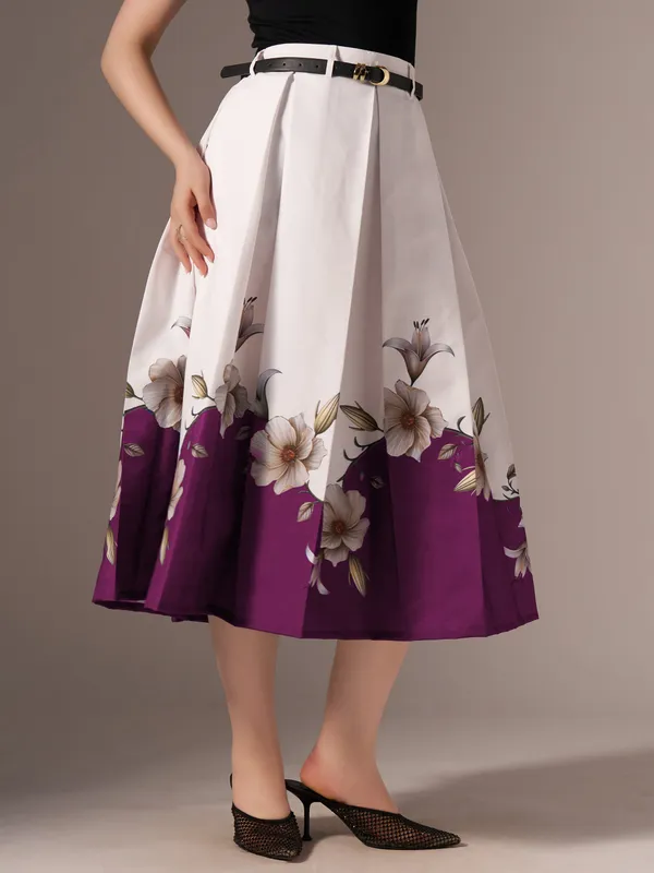 Wine_Cotton_Midi_Fla_Pleated_Skirt_With_Belt_Loop_For_Women