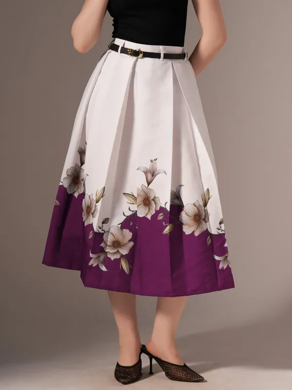 Wine_Cotton_Midi_Fla_Pleated_Skirt_With_Belt_Loop_For_Women