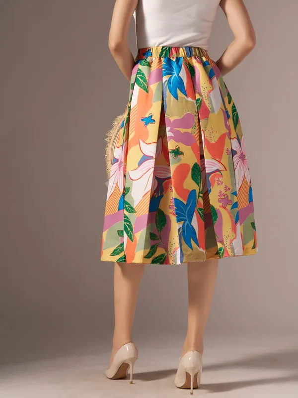 Orange_Cotton_Midi_Fla_Pleated_Skirt_With_Belt_Loop_For_Women