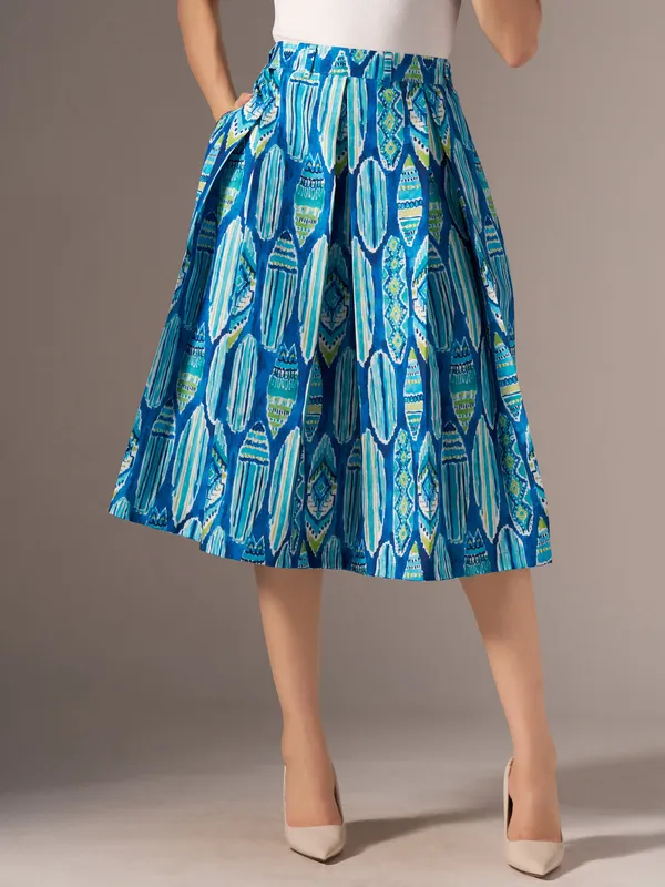 Blue_Cotton_Midi_Fla_Pleated_Skirt_With_Belt_Loop_For_Women