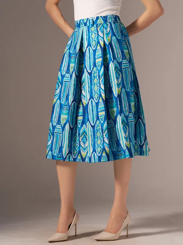 Blue_Cotton_Midi_Fla_Pleated_Skirt_With_Belt_Loop_For_Women