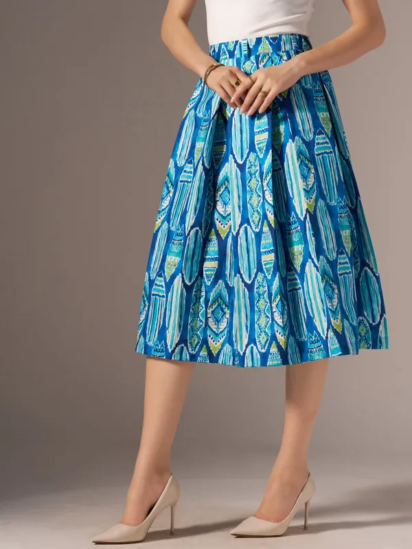 Blue_Cotton_Midi_Fla_Pleated_Skirt_With_Belt_Loop_For_Women