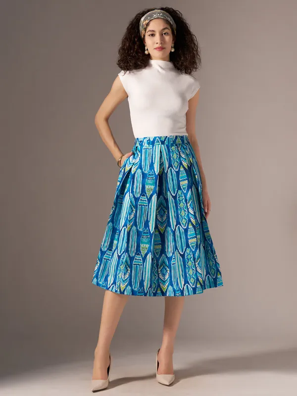 Blue_Cotton_Midi_Fla_Pleated_Skirt_With_Belt_Loop_For_Women