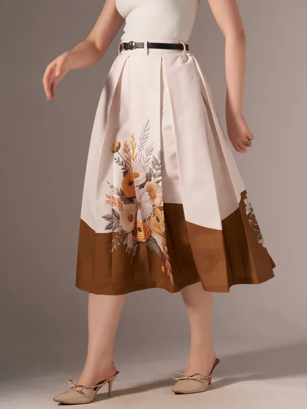Brown_Cotton_Midi_Fla_Pleated_Skirt_With_Belt_Loop_For_Women