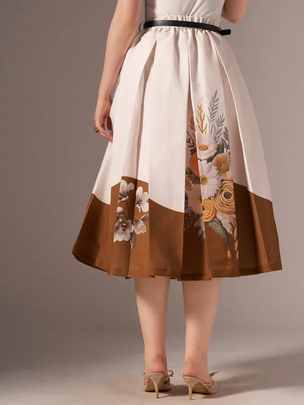 Brown_Cotton_Midi_Fla_Pleated_Skirt_With_Belt_Loop_For_Women