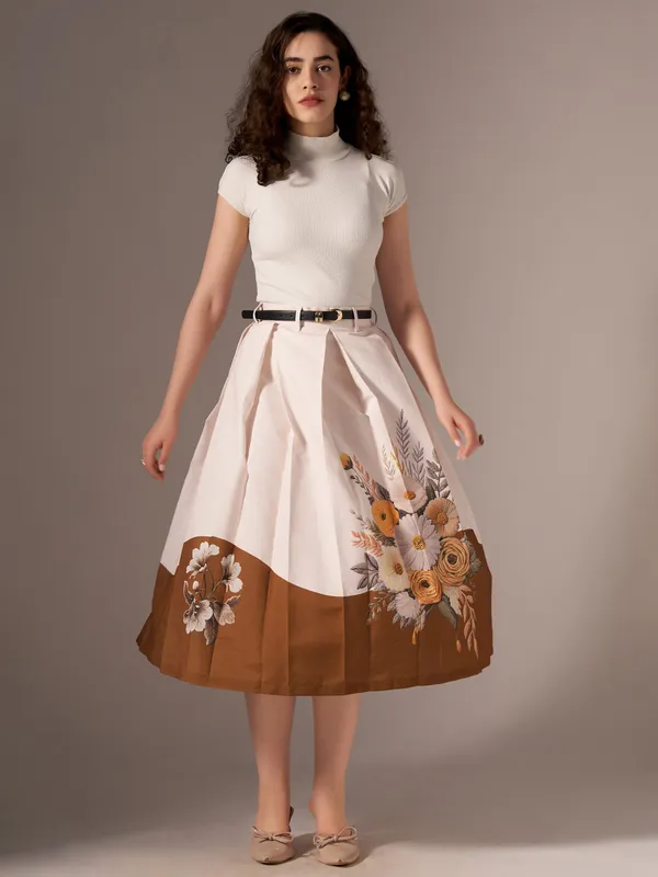 Brown_Cotton_Midi_Fla_Pleated_Skirt_With_Belt_Loop_For_Women