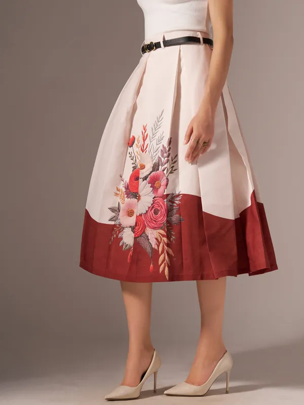 Maroon_Cotton_Midi_Fla_Pleated_Skirt_With_Belt_Loop_For_Women