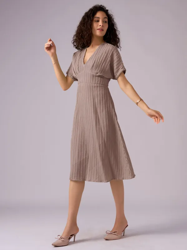 Brown_Kimono_Sleeve_Crepe_A-Line_Midi_Dress_For_Women
