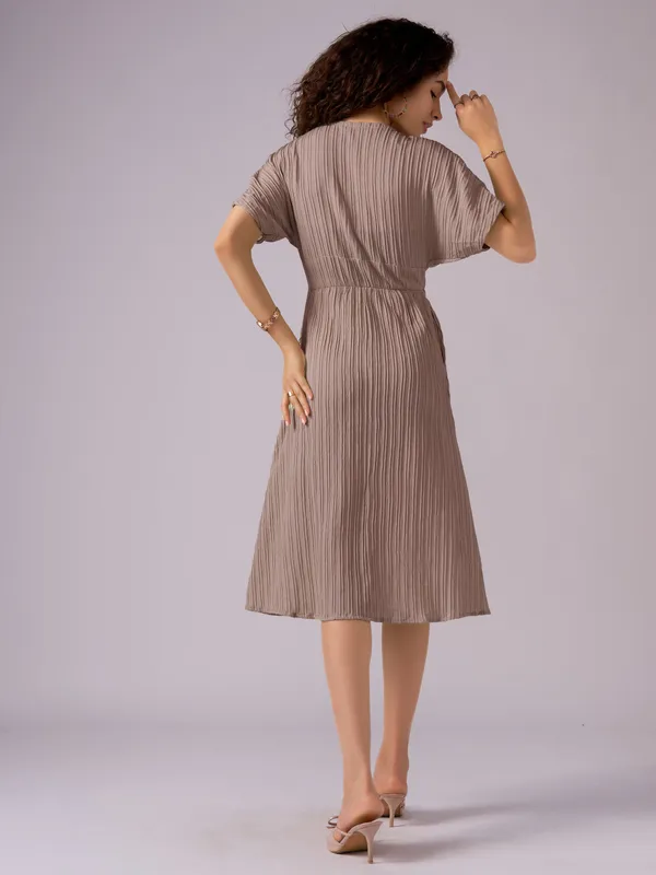 Brown_Kimono_Sleeve_Crepe_A-Line_Midi_Dress_For_Women