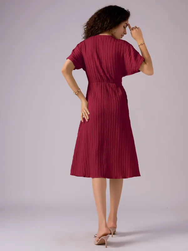Maroon_Kimono_Sleeve_Crepe_A-Line_Midi_Dress_For_Women
