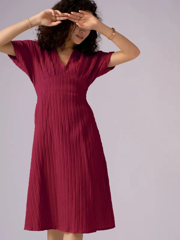 Maroon_Kimono_Sleeve_Crepe_A-Line_Midi_Dress_For_Women