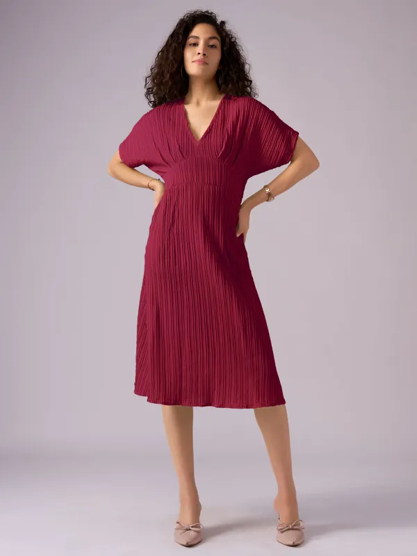 Maroon_Kimono_Sleeve_Crepe_A-Line_Midi_Dress_For_Women