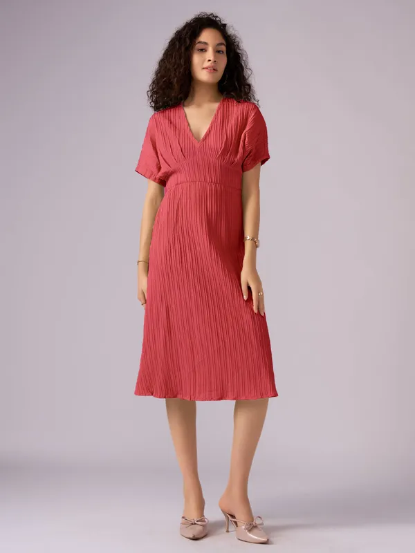 Red_Kimono_Sleeve_Crepe_A-Line_Midi_Dress_For_Women