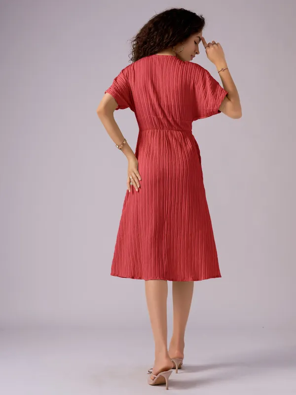 Red_Kimono_Sleeve_Crepe_A-Line_Midi_Dress_For_Women