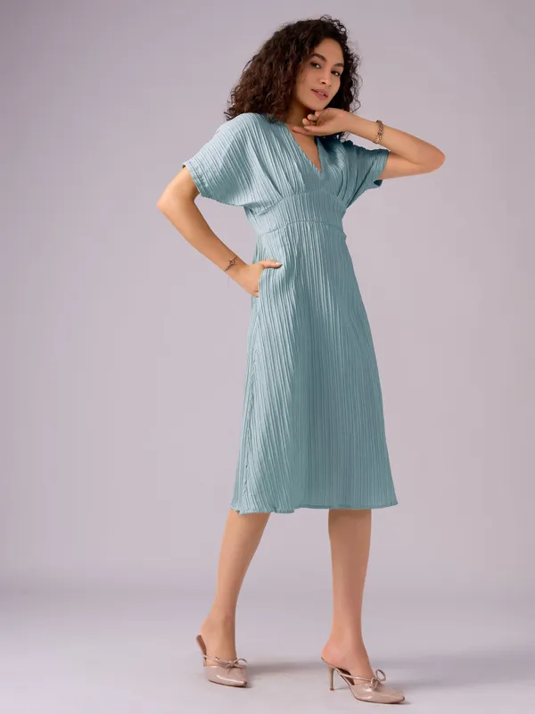 See_Green_Kimono_Sleeve_Crepe_A-Line_Midi_Dress_For_Women