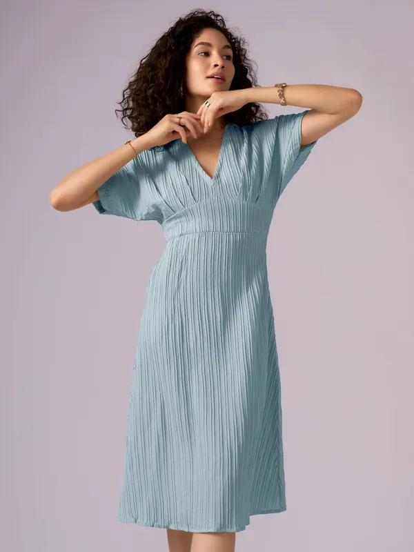 See_Green_Kimono_Sleeve_Crepe_A-Line_Midi_Dress_For_Women