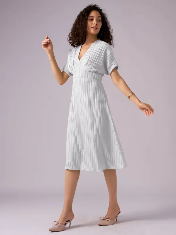 White_Kimono_Sleeve_Crepe_A-Line_Midi_Dress_For_Women