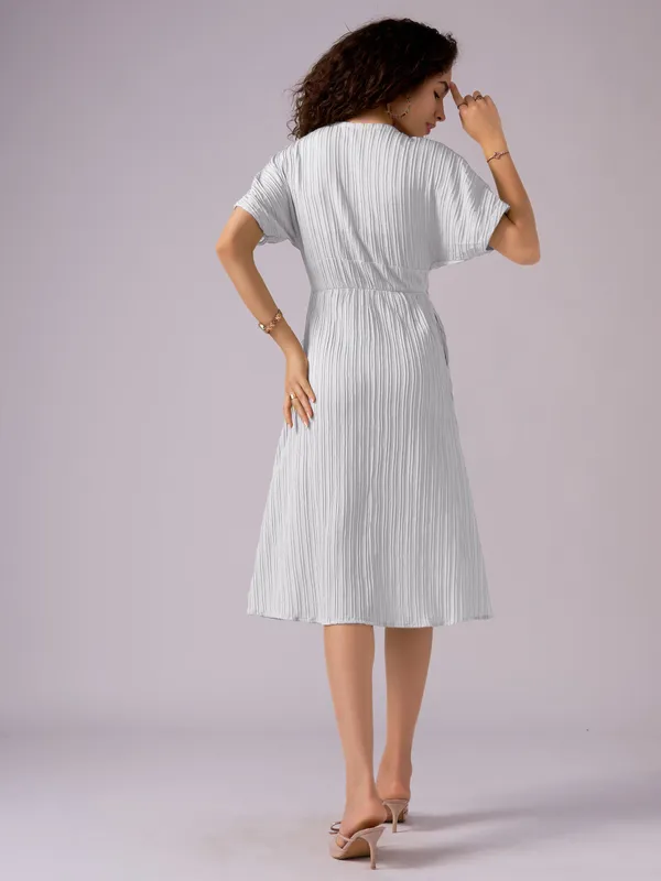White_Kimono_Sleeve_Crepe_A-Line_Midi_Dress_For_Women