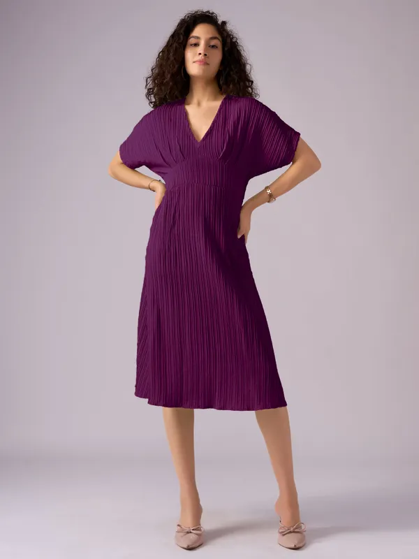 Wine_Kimono_Sleeve_Crepe_A-Line_Midi_Dress_For_Women