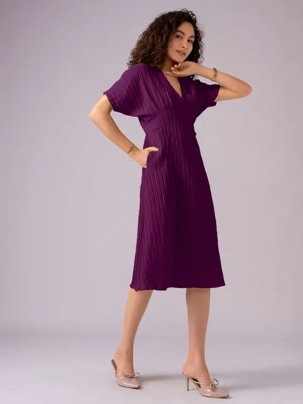 Wine_Kimono_Sleeve_Crepe_A-Line_Midi_Dress_For_Women