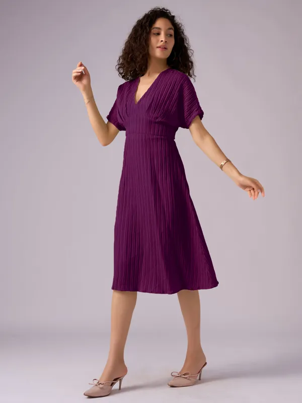Wine_Kimono_Sleeve_Crepe_A-Line_Midi_Dress_For_Women
