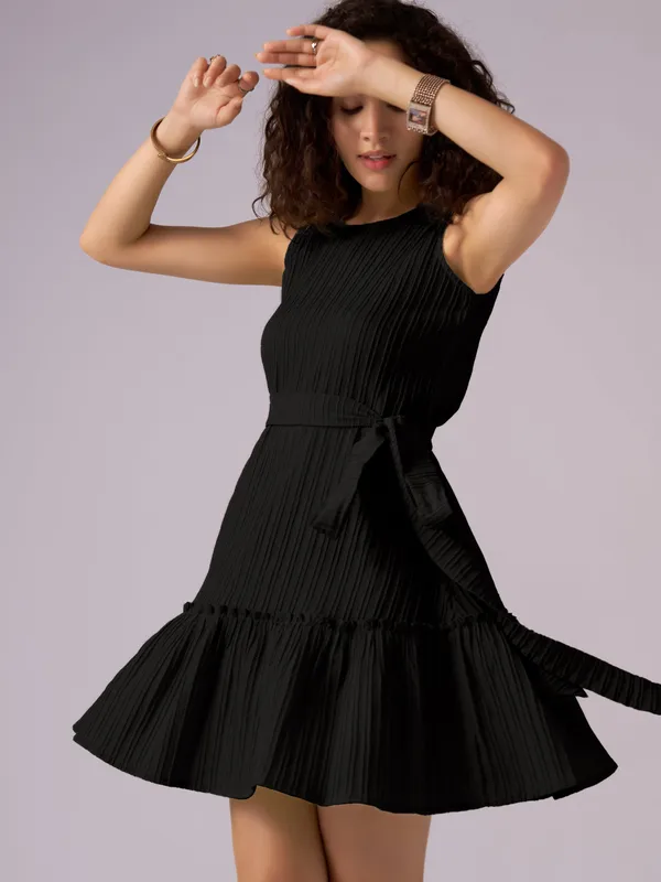 Black_Crepe_Fit_And_Flare_Mini_Dress_For_Women