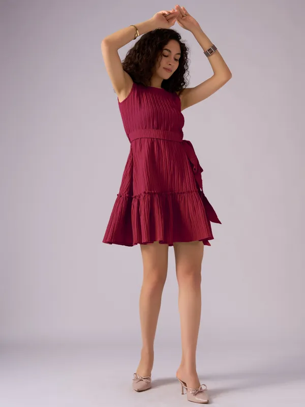 Maroon_Crepe_Fit_And_Flare_Mini_Dress_For_Women
