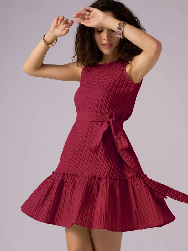 Maroon_Crepe_Fit_And_Flare_Mini_Dress_For_Women