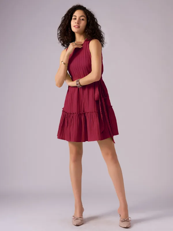 Maroon_Crepe_Fit_And_Flare_Mini_Dress_For_Women