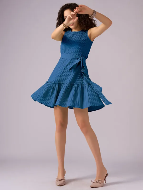 Teal_Blue_Crepe_Fit_And_Flare_Mini_Dress_For_Women