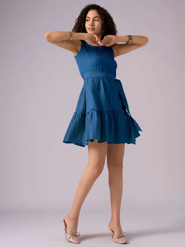 Teal_Blue_Crepe_Fit_And_Flare_Mini_Dress_For_Women