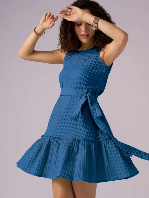 Teal_Blue_Crepe_Fit_And_Flare_Mini_Dress_For_Women
