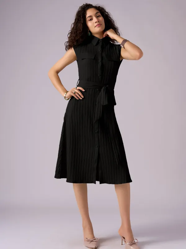 Black_Crepe_Shirt_Midi_Dress_For_Women