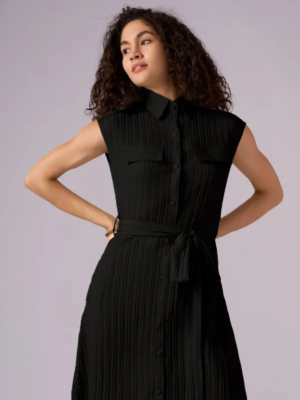 Black_Crepe_Shirt_Midi_Dress_For_Women