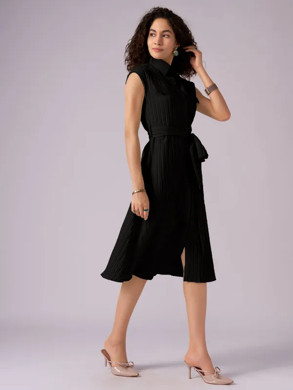 Black_Crepe_Shirt_Midi_Dress_For_Women